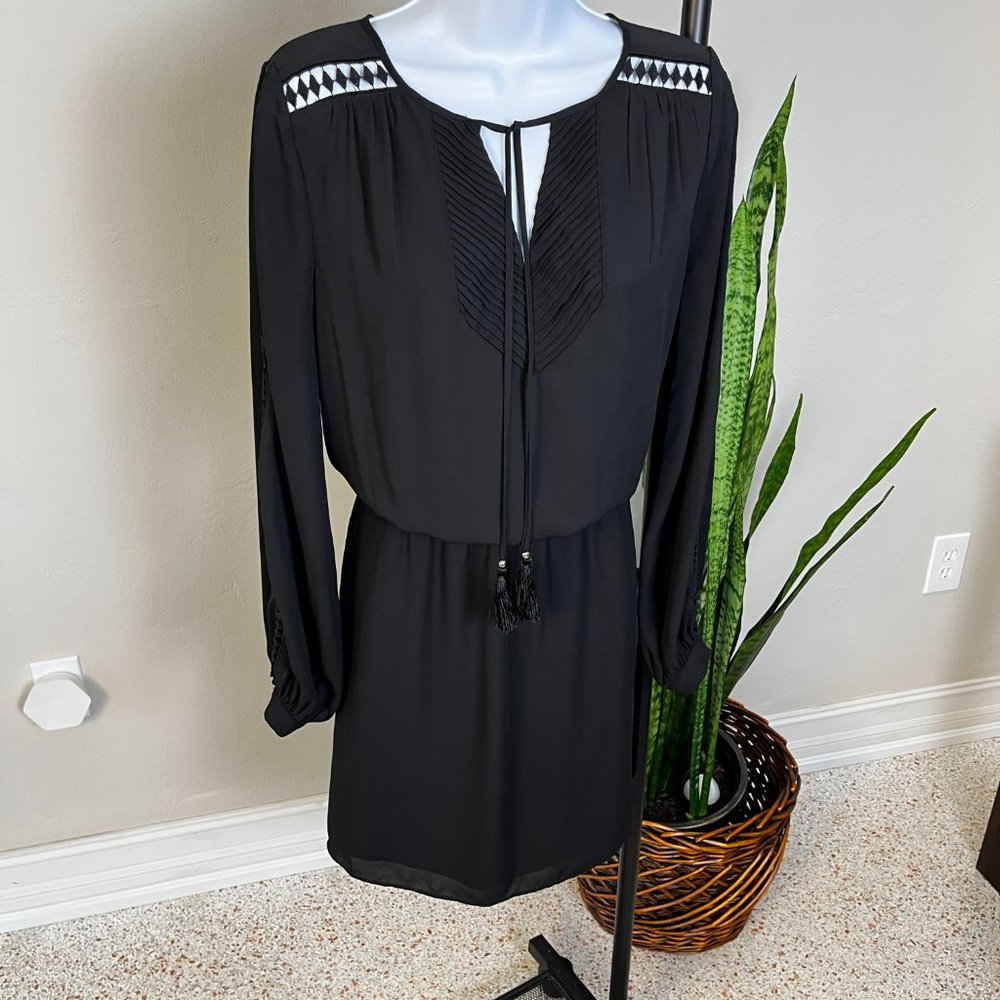 White House Black Market Black Peasant Blouson Dress Women Size 6.